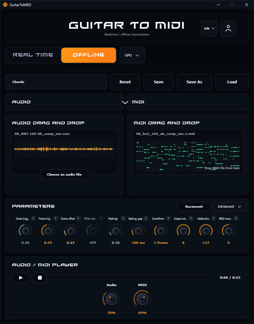 Guitar to MIDI — Offline