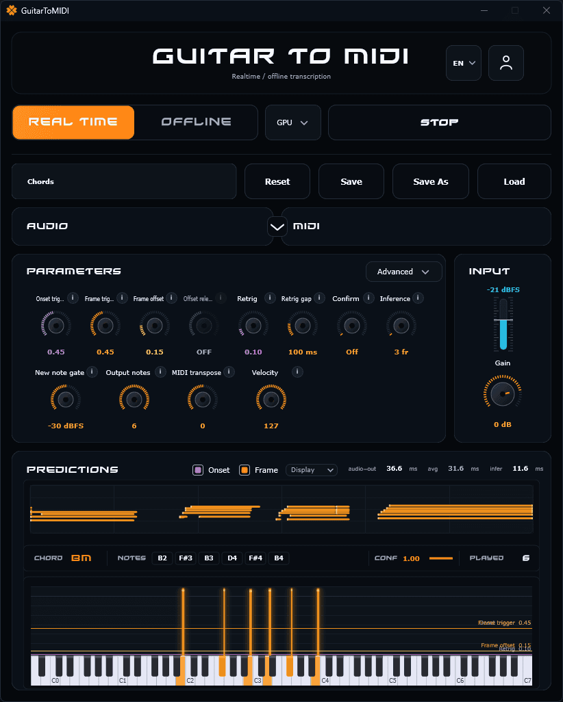 Guitar to MIDI — Real time